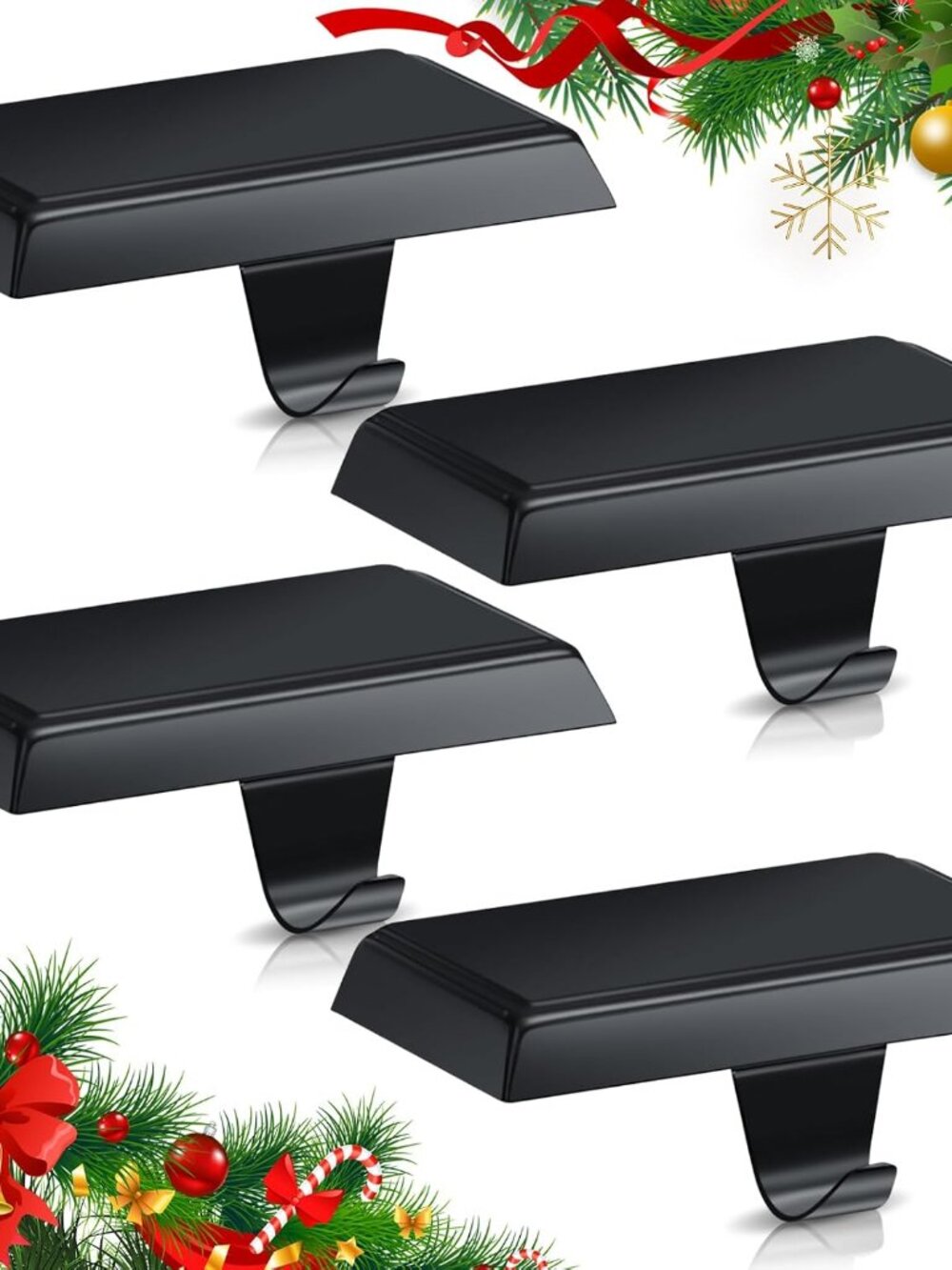 4 Pcs Christmas Stocking Holders, Stainless Steel, Black